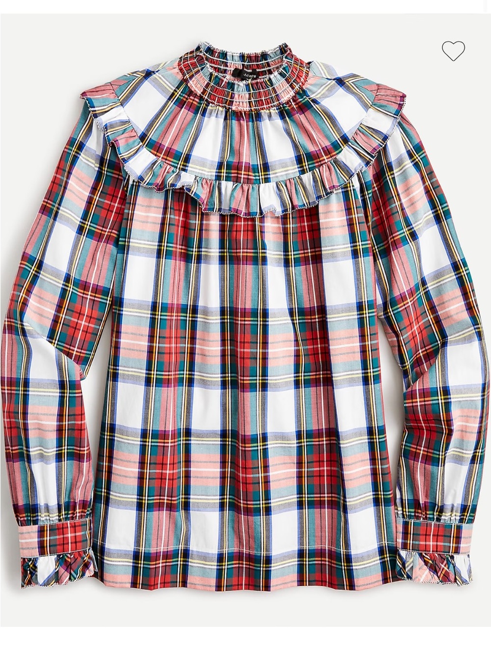J. Crew Smocked Popover top - stewart tartan - ruffle sleeves